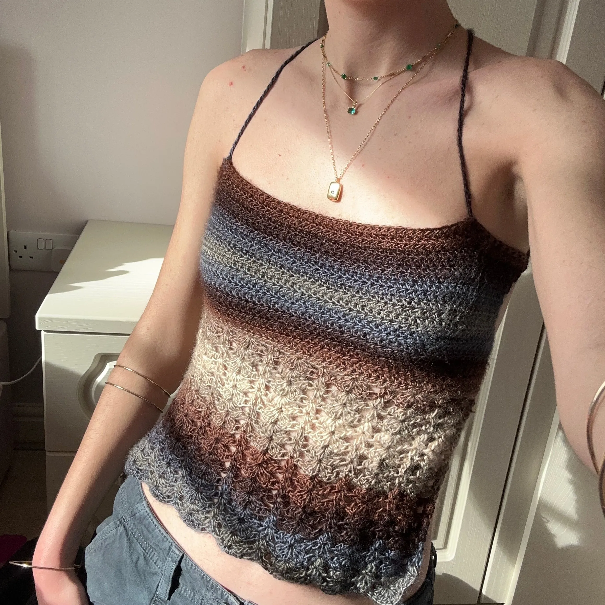 Handmade crochet lace cami top in Seashell colourway