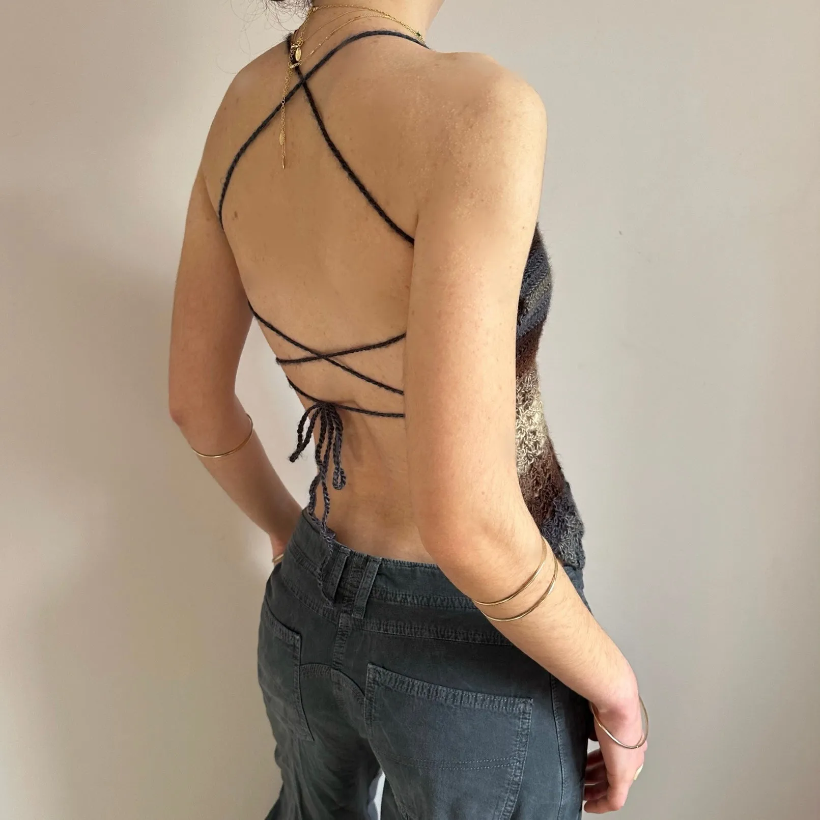 Handmade crochet lace cami top in Seashell colourway