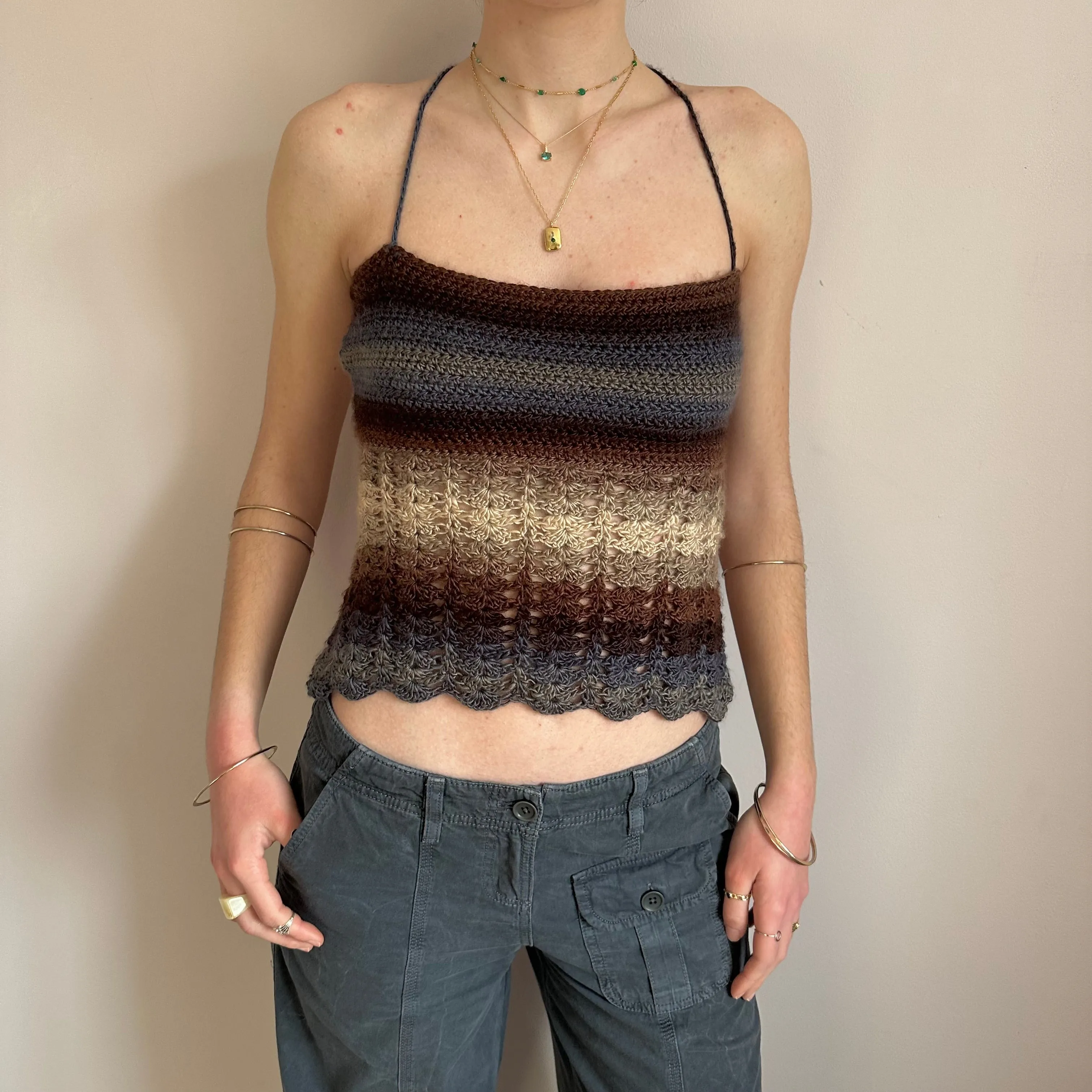 Handmade crochet lace cami top in Seashell colourway