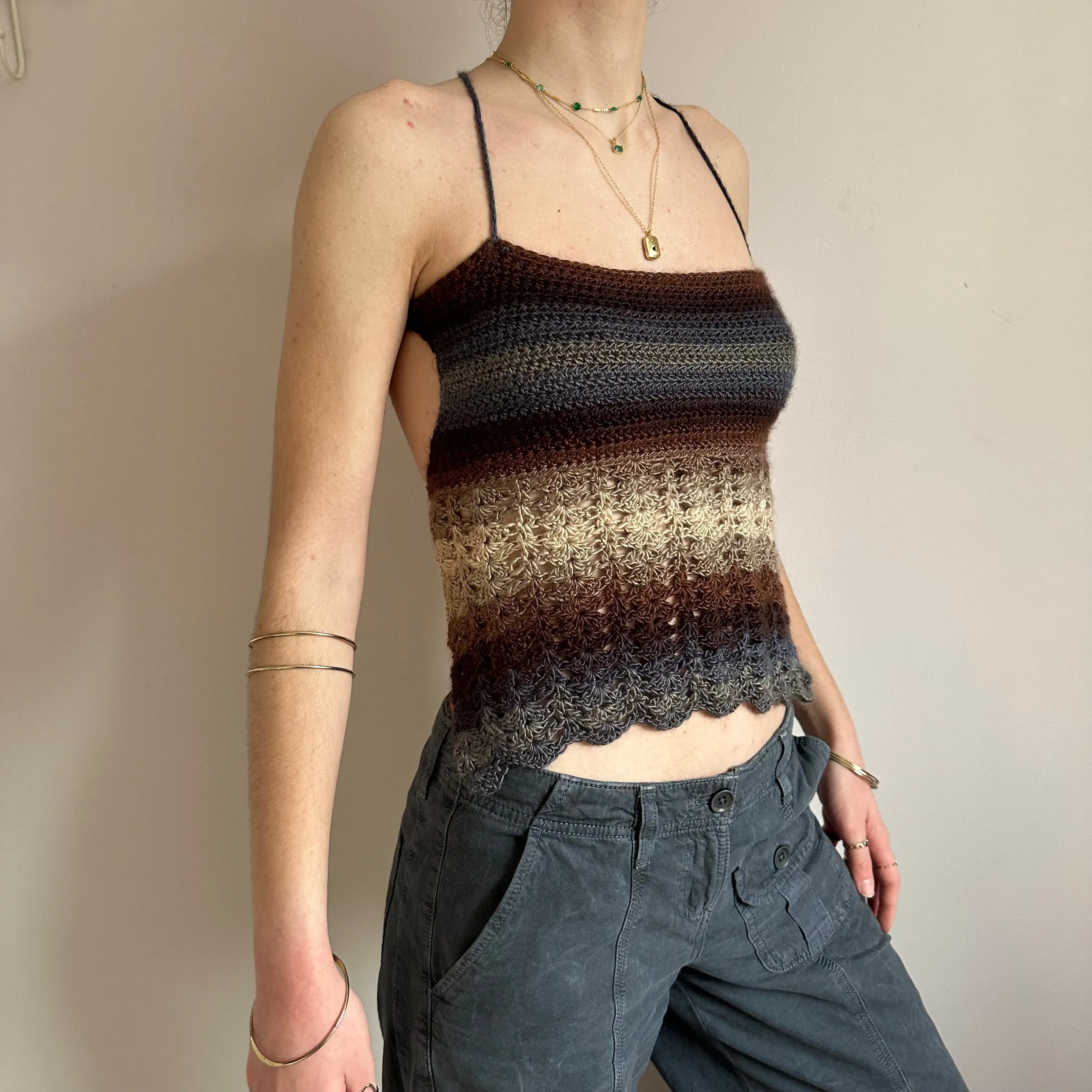 Handmade crochet lace cami top in Seashell colourway
