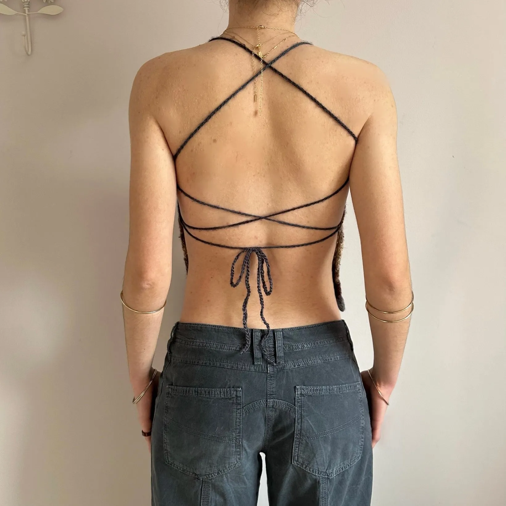 Handmade crochet lace cami top in Seashell colourway