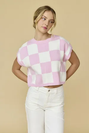 Hannah Loose Fit Checker Knit Top Pink
