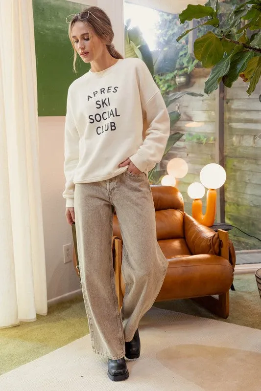 HANNAH SOCIAL CLUB PRINT LONG SLEEVE KNIT TOP
