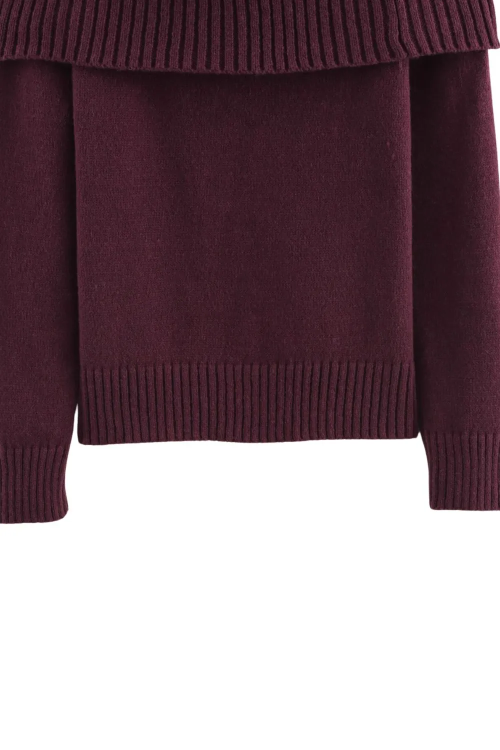 ‘Hazel’ Long-Sleeve Off-Shoulder Knit Top