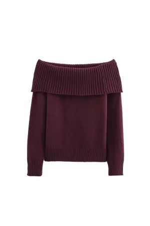 ‘Hazel’ Long-Sleeve Off-Shoulder Knit Top
