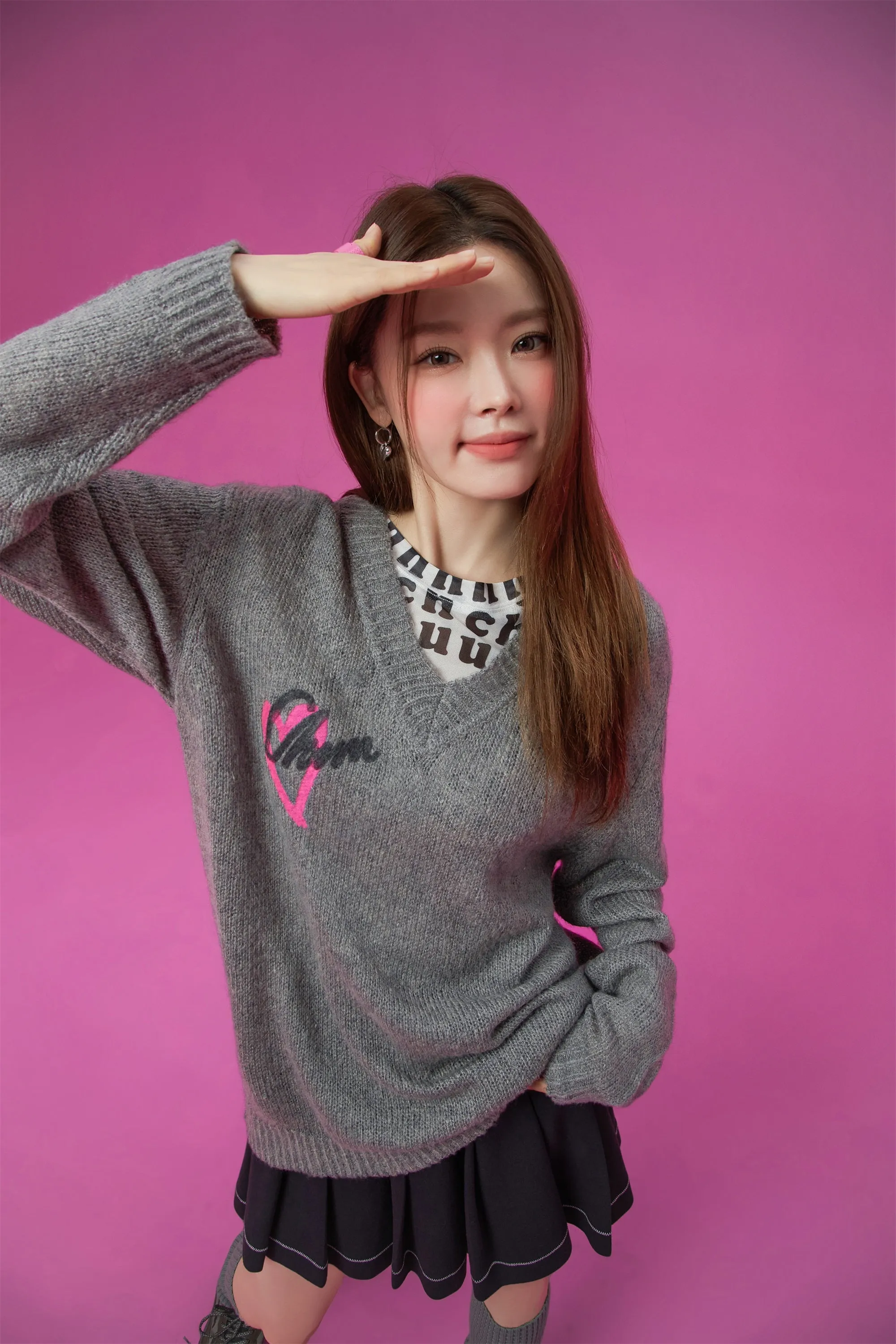 Heart V-Neck Knit Top