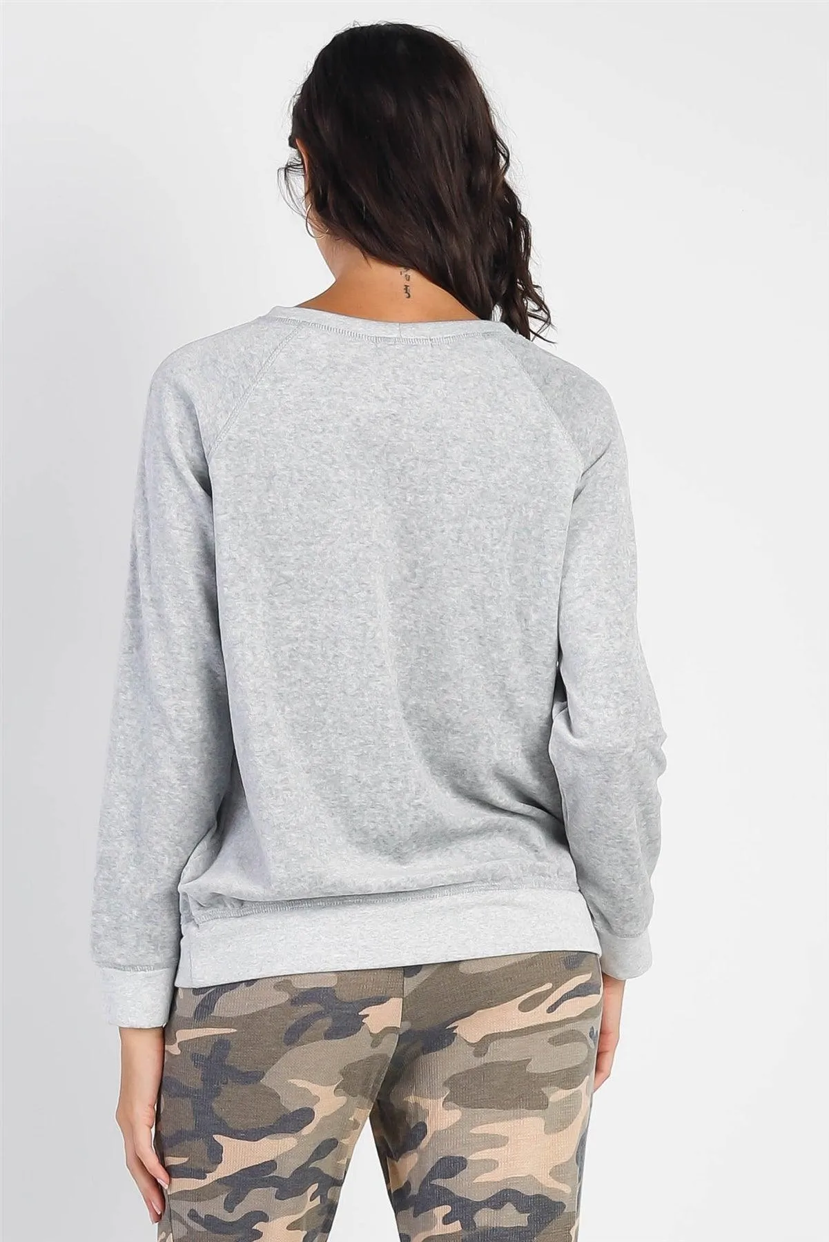 Heather Grey Cotton Blend Long Sleeve Sweatshirt