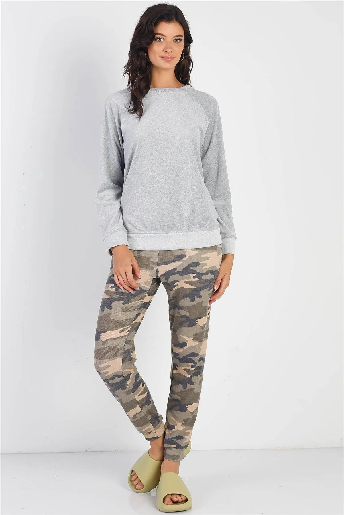 Heather Grey Cotton Blend Long Sleeve Sweatshirt