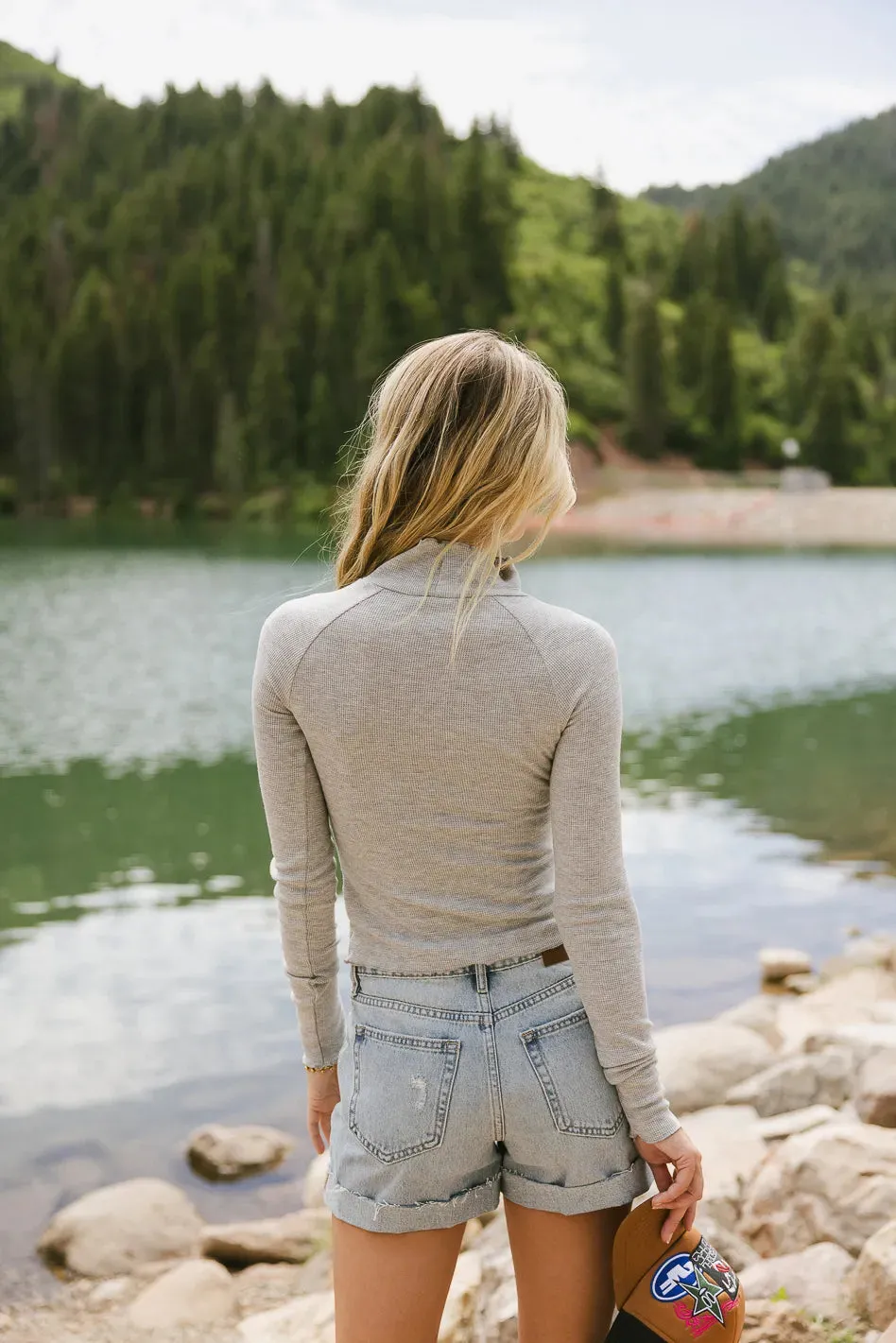 Hester Waffle Knit Top in Grey