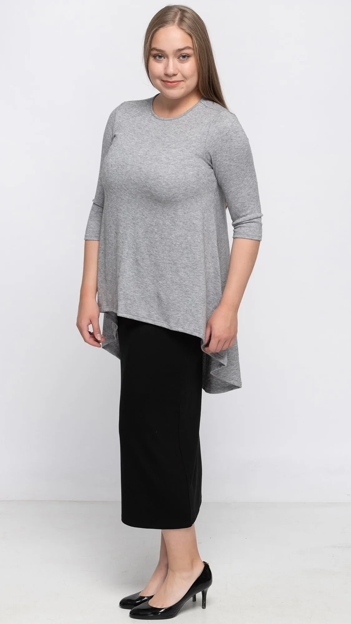 Hi Low Top Sweater Knit - Grey