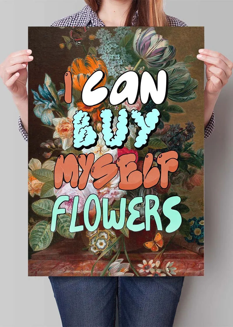 I can buy myself flowers graffiti style lyrics quirky painting print