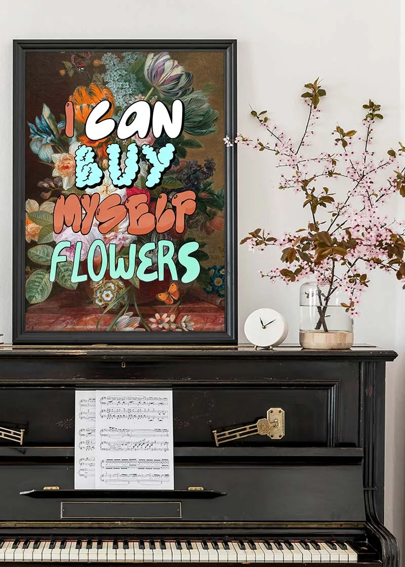 I can buy myself flowers graffiti style lyrics quirky painting print