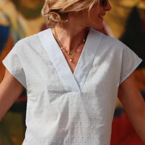 IMPARFAIT 150 - dernière pièce - Blouse Savine plumetis bleu ciel