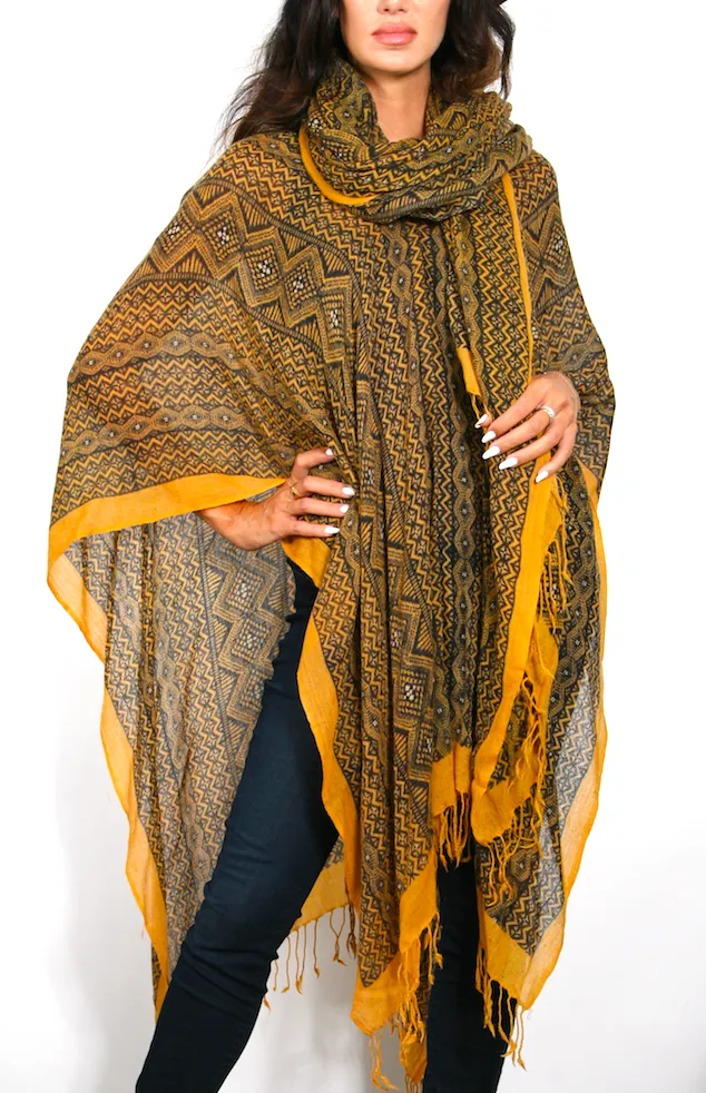 INCA WEAVE - WOOL REGULAR PONCHO in Saffron