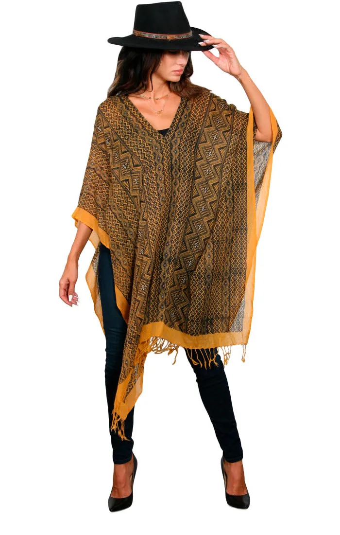 INCA WEAVE - WOOL REGULAR PONCHO in Saffron