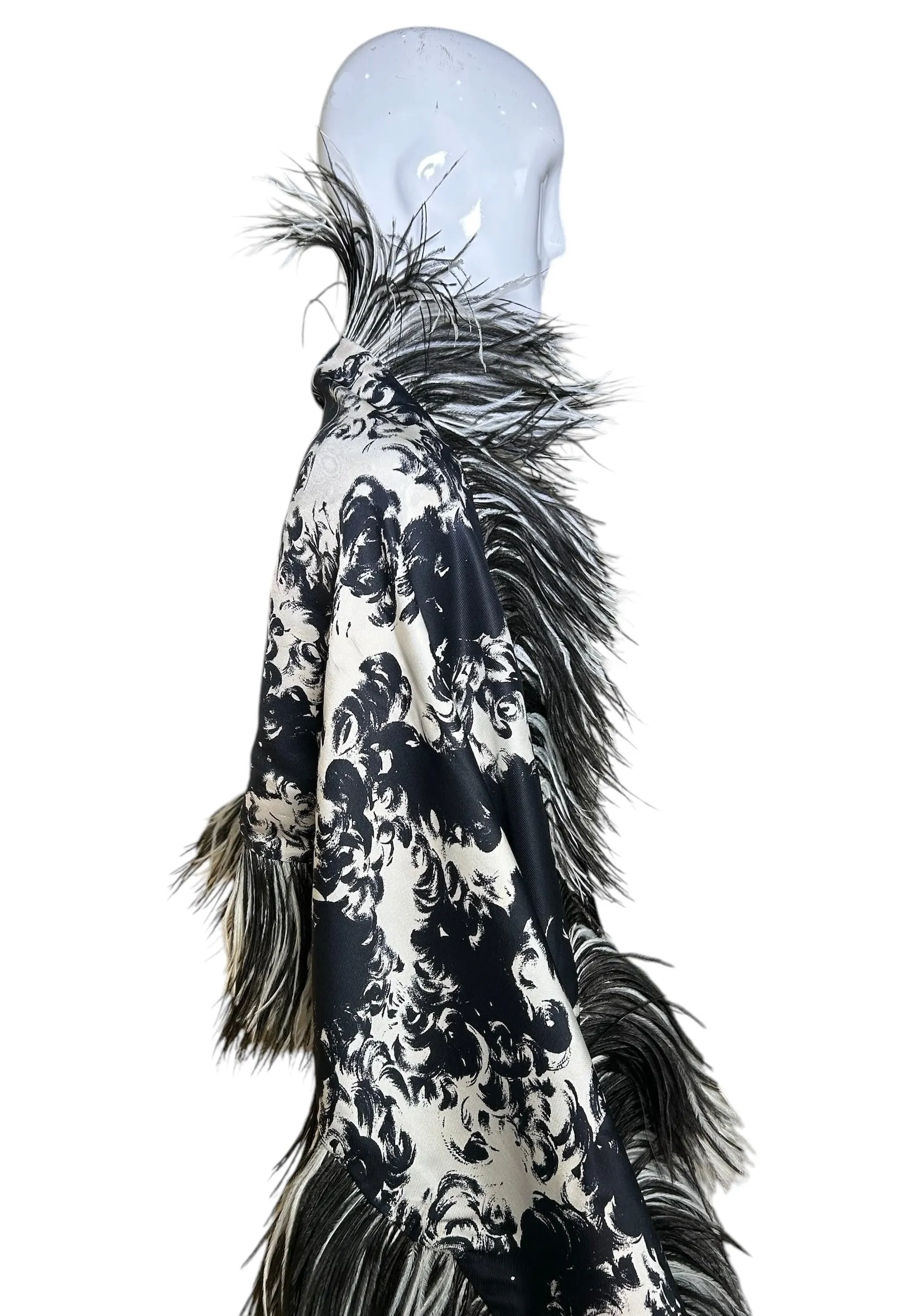 Incredible Sophie of Saks 60s Abstract Black & White Gown with Ostrich Feather Stole
