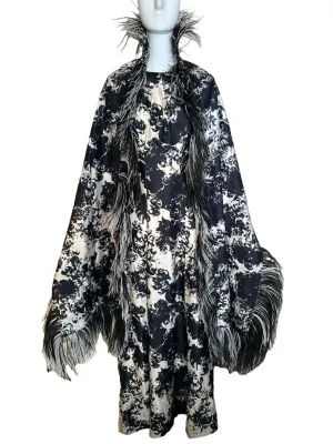 Incredible Sophie of Saks 60s Abstract Black & White Gown with Ostrich Feather Stole