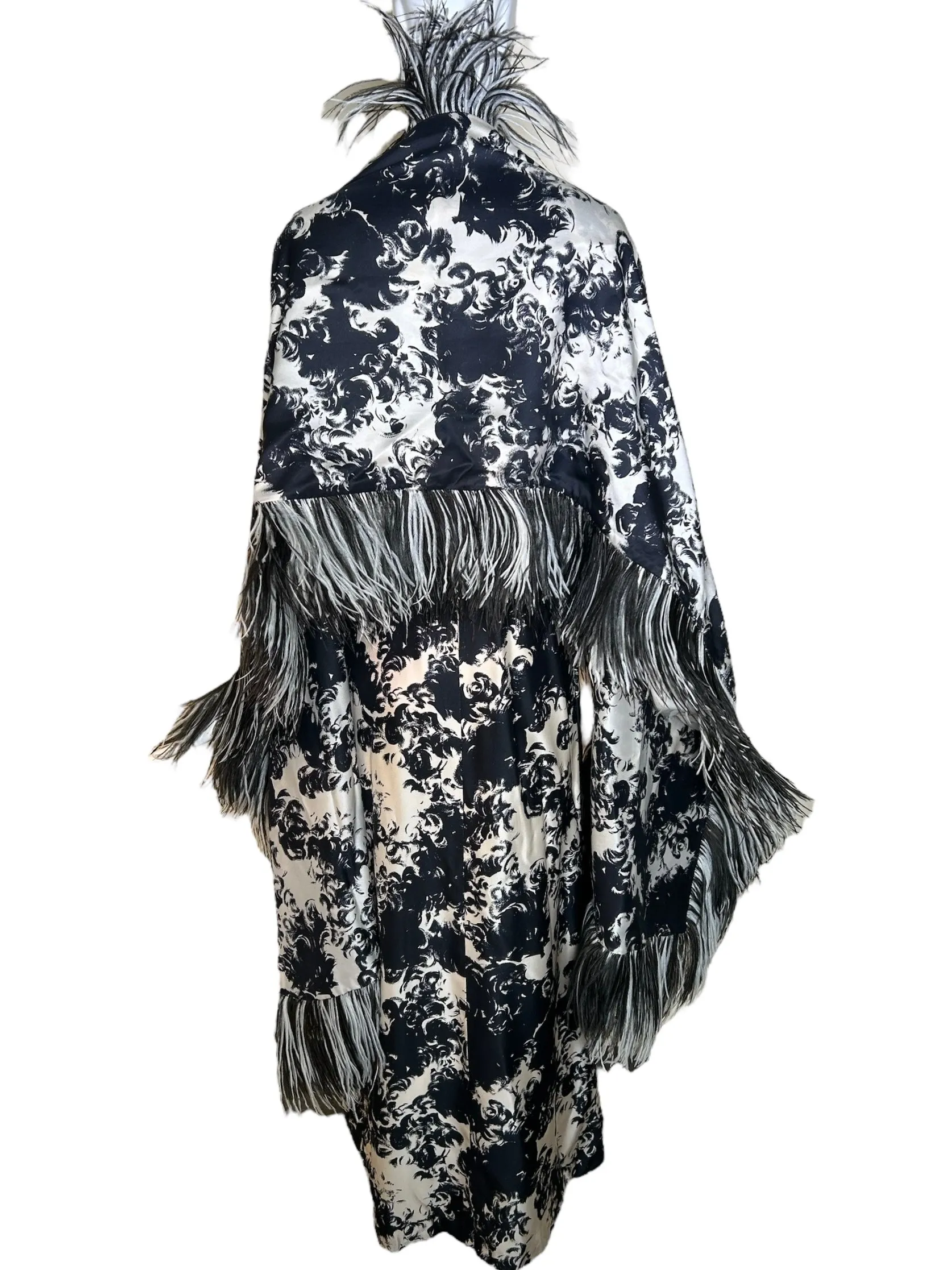 Incredible Sophie of Saks 60s Abstract Black & White Gown with Ostrich Feather Stole