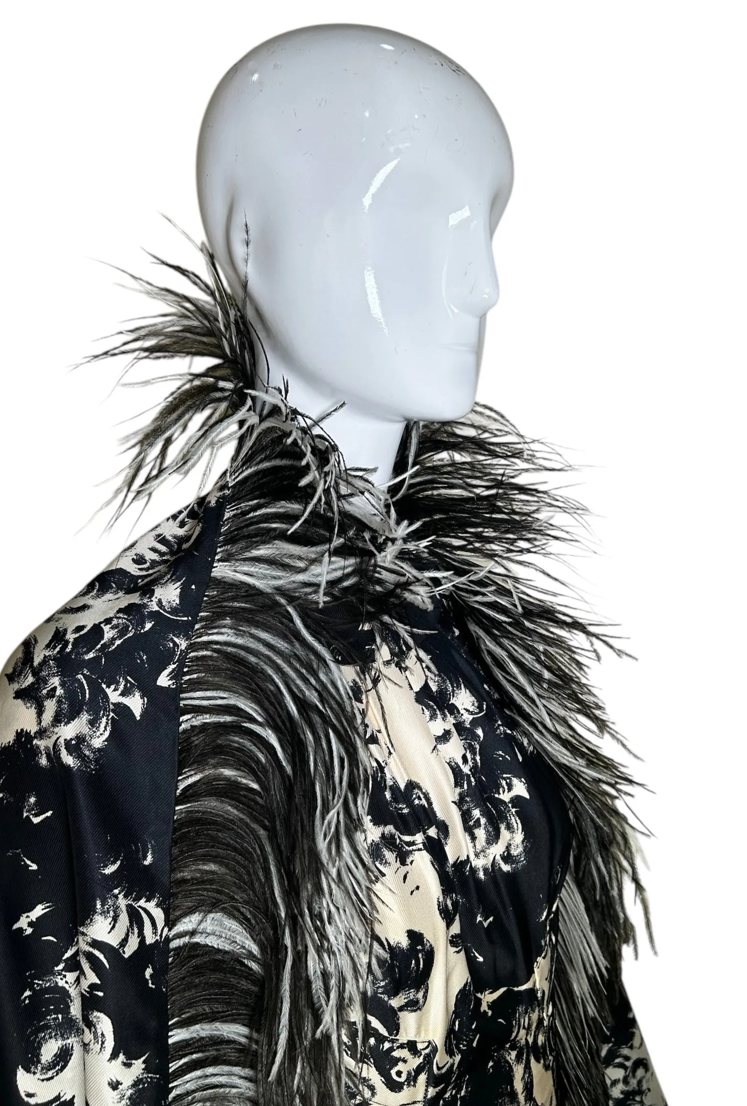 Incredible Sophie of Saks 60s Abstract Black & White Gown with Ostrich Feather Stole