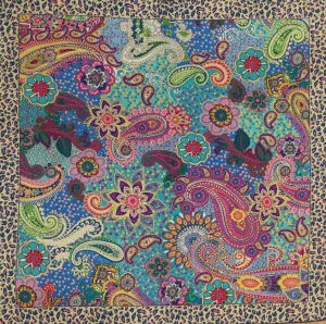 Italian Silk Scarf – Small Multicolored Como Silk Scarf, Made in Italy, Pink, Purple, Blue, 19.5" Square with Rolled Edges