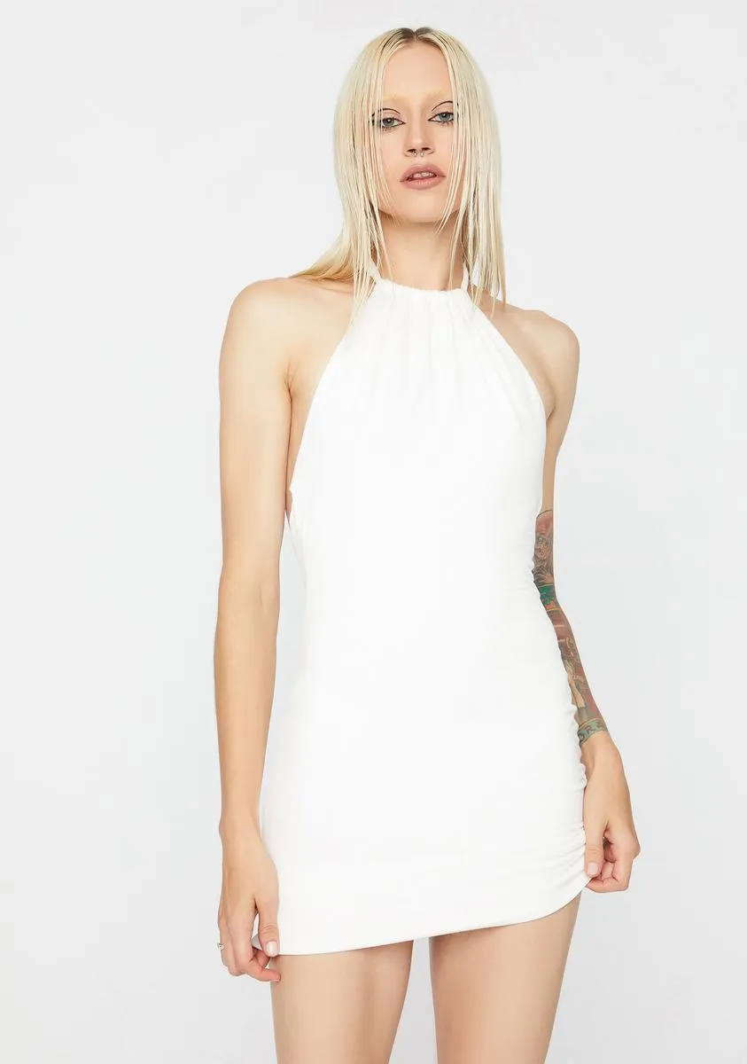 Ivory Bossy Side Halter Bodycon Dress