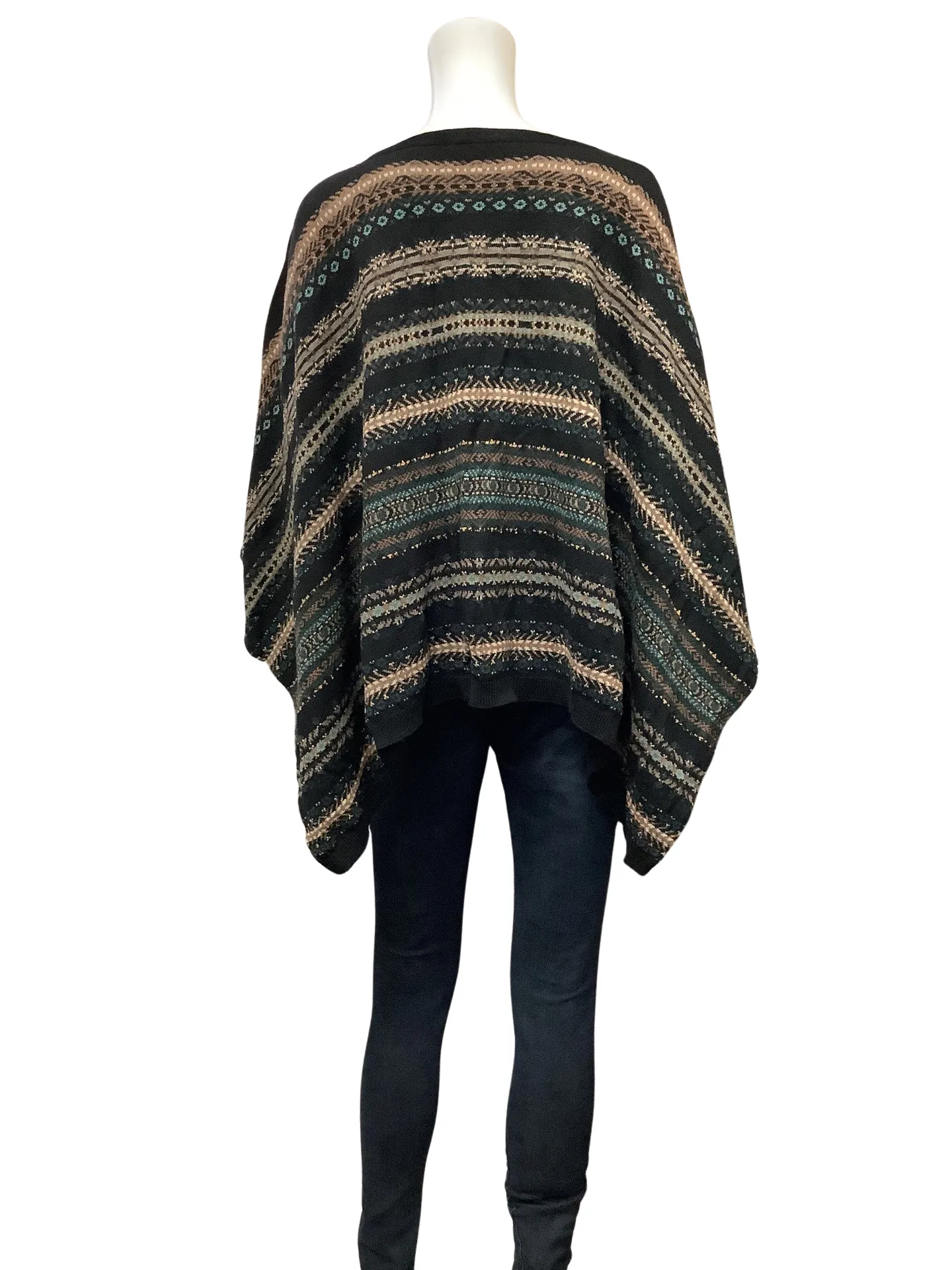 J Jill Women's Poncho Black Print Size: OS