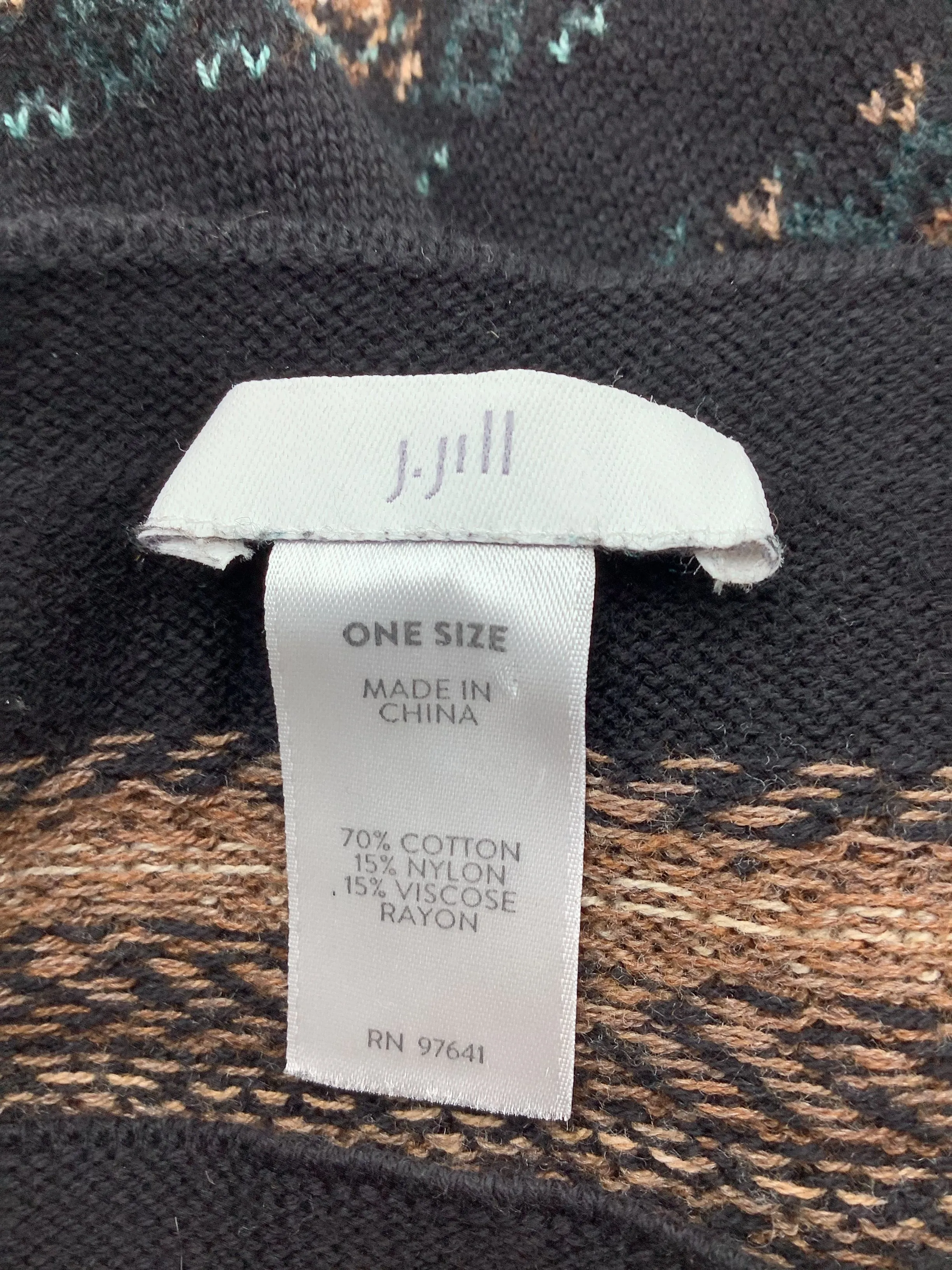 J Jill Women's Poncho Black Print Size: OS