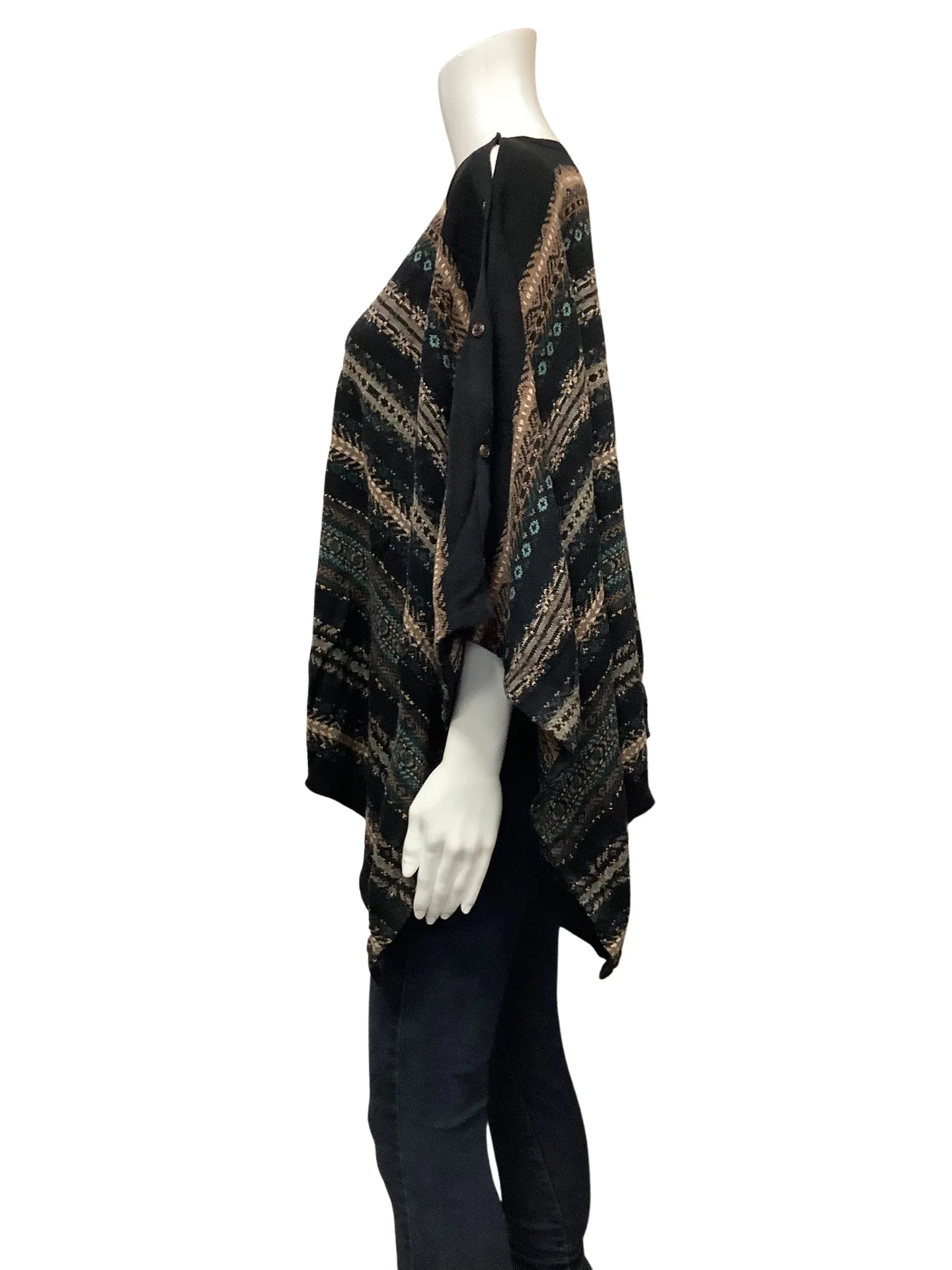 J Jill Women's Poncho Black Print Size: OS