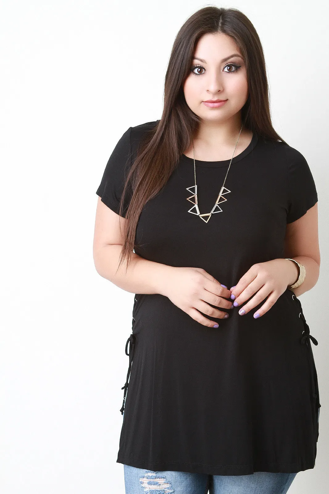 Jersey Knit Side Lace Up Top