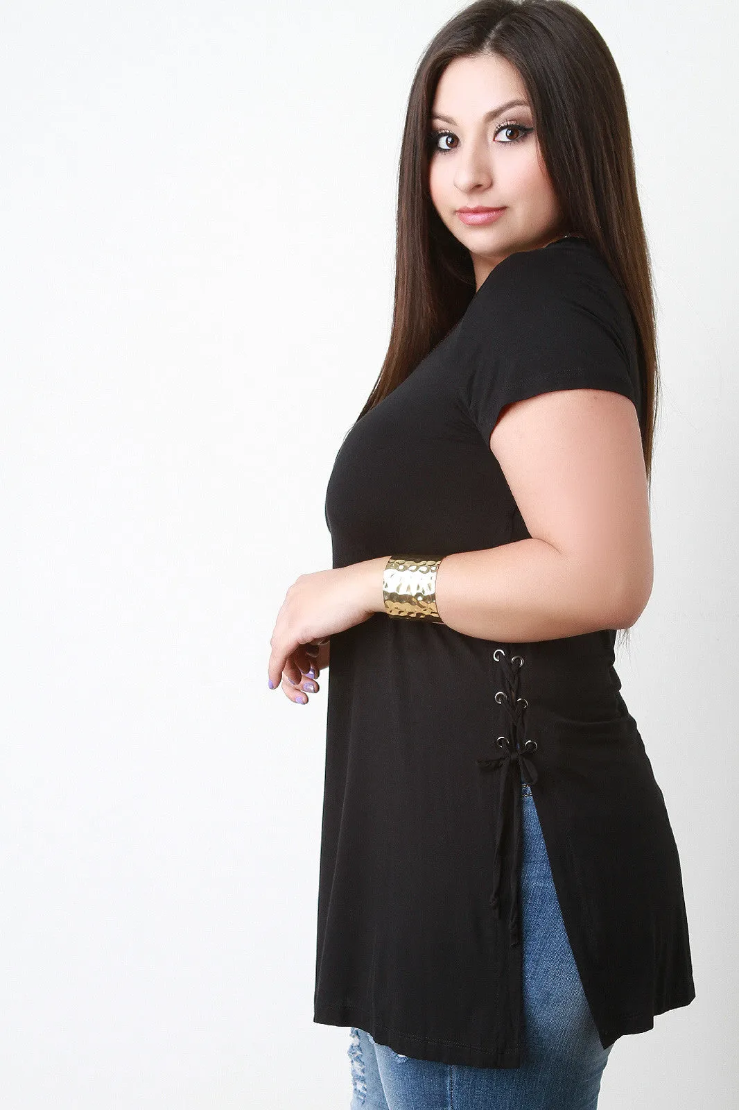 Jersey Knit Side Lace Up Top