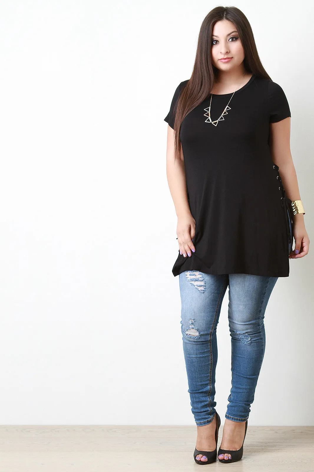 Jersey Knit Side Lace Up Top