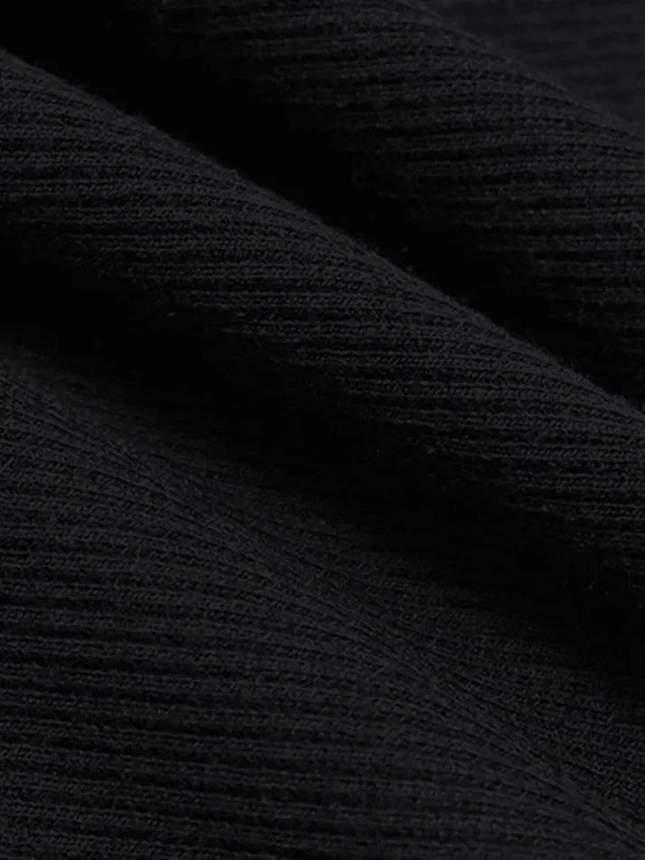 Joskaa Off Shoulder Black Ribbed Long Sleeve Knit Top