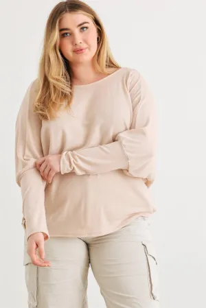 Junior Plus Sand Knit Batwing Sleeve Wrap Open Back Top /3-2-1