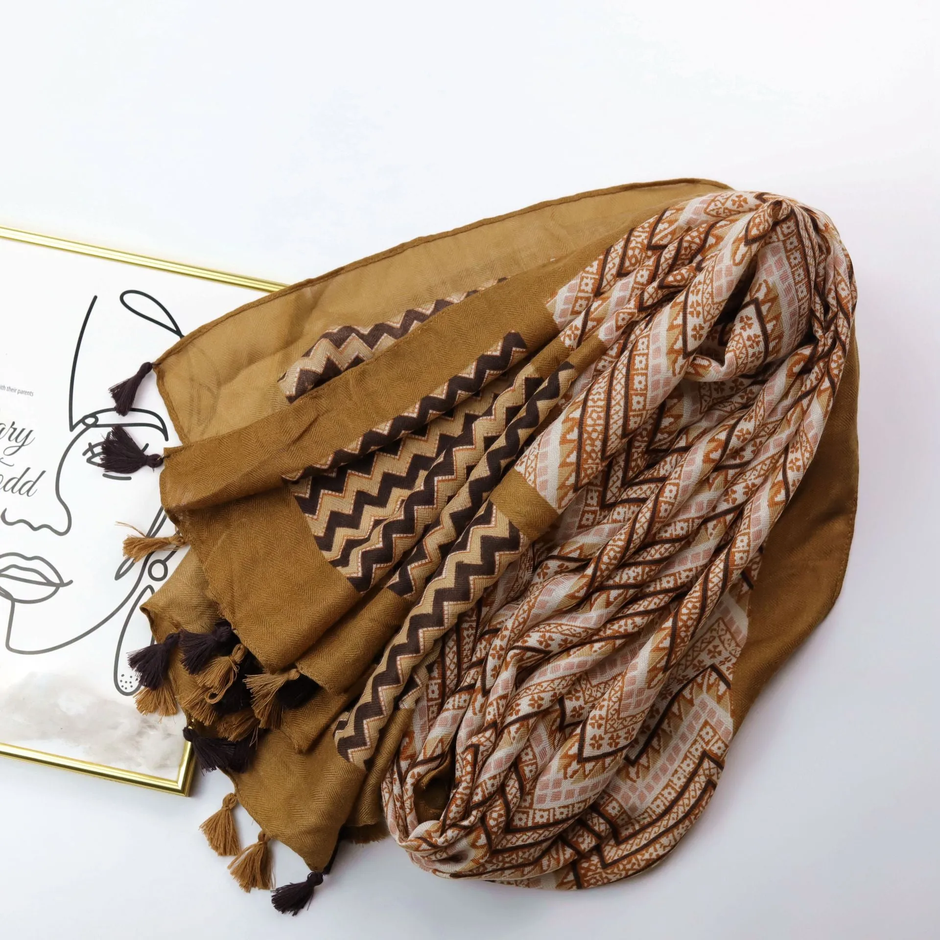 JY220760 ethnic style Wavy grain printed scarf