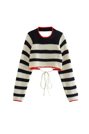 ‘Kamilla’ Striped Backless Knit Crop Top