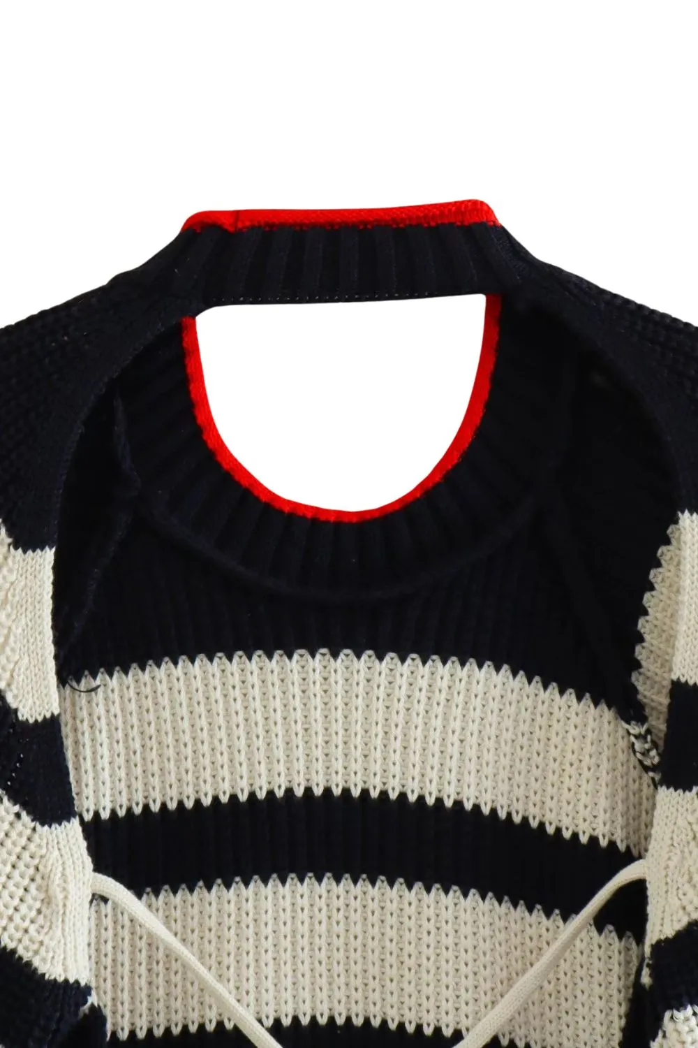 ‘Kamilla’ Striped Backless Knit Crop Top