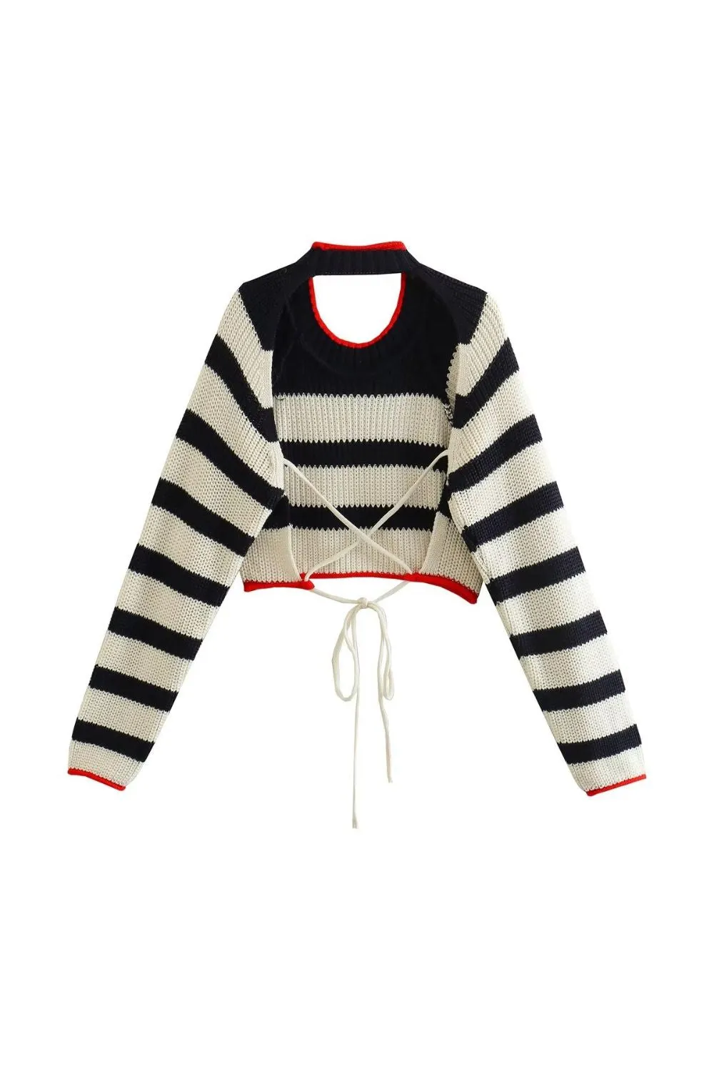 ‘Kamilla’ Striped Backless Knit Crop Top