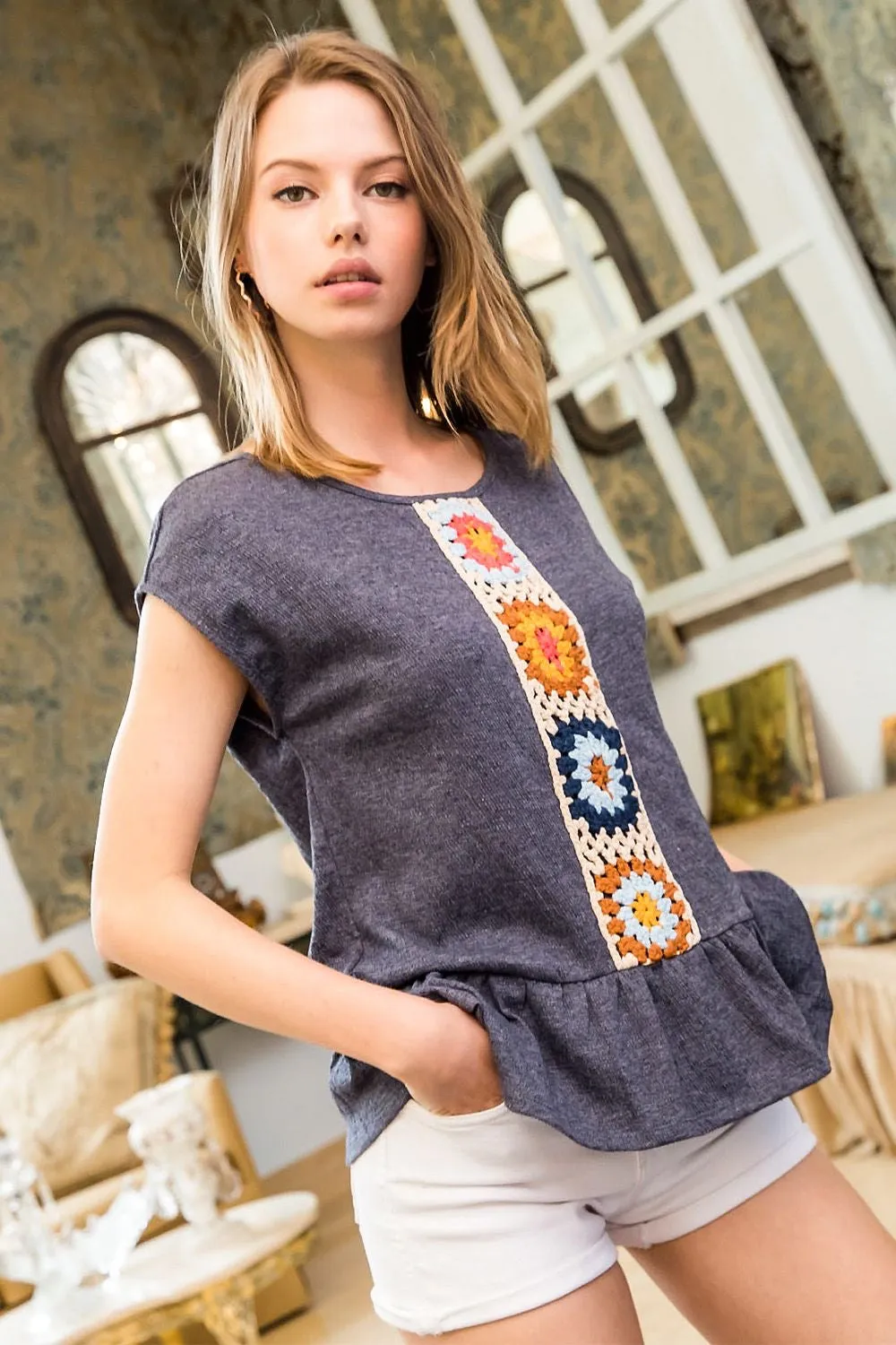 Keep Looking Up Crochet Peplum Top-THML