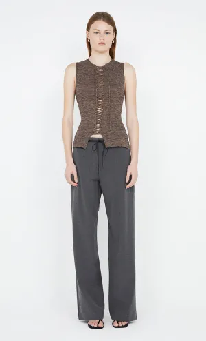 KEKE KNIT LACE UP TOP - CHOC MARLE