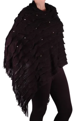 Kerry Studded Fringe Knitted Poncho
