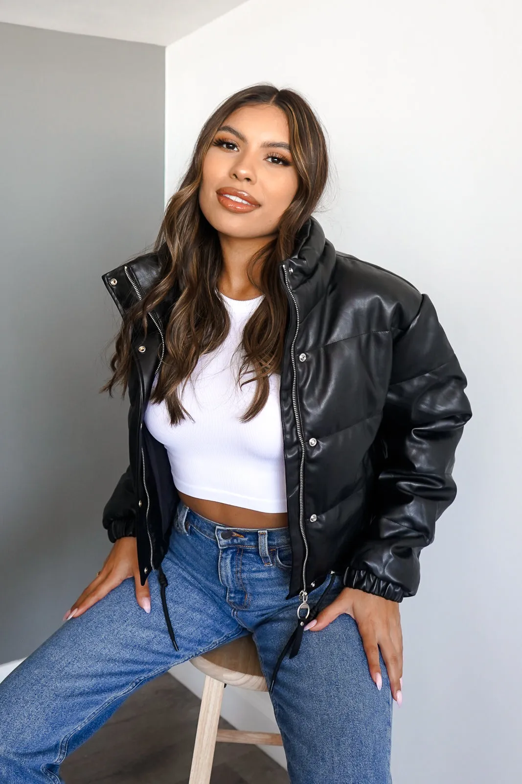 Kim K Leather Puffer Jacket