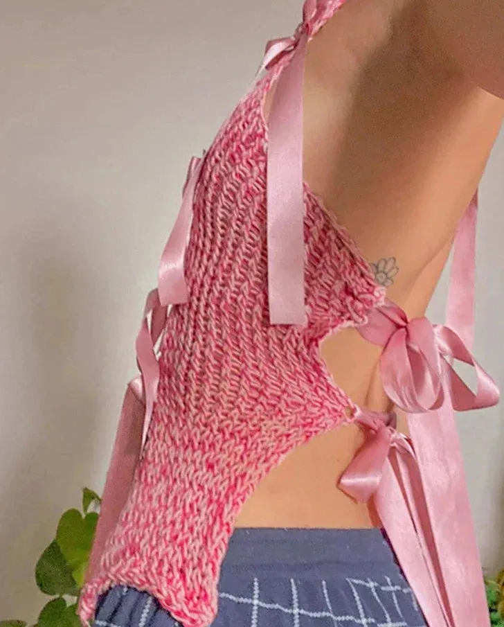 Knit Bow Cut Charming Out Tank Top