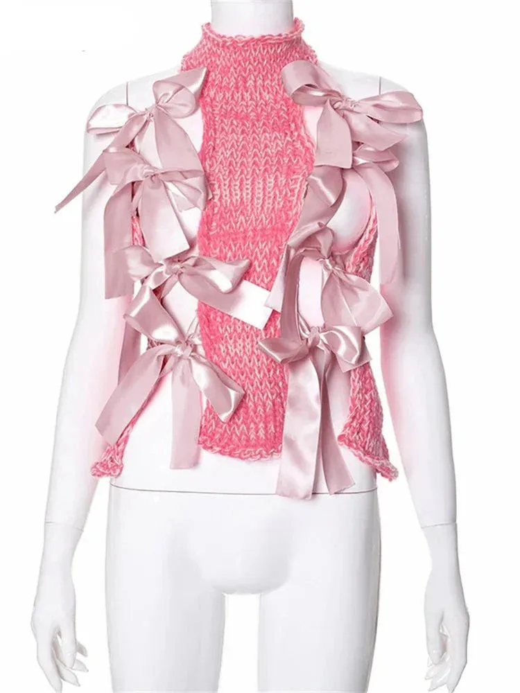 Knit Bow Cut Charming Out Tank Top