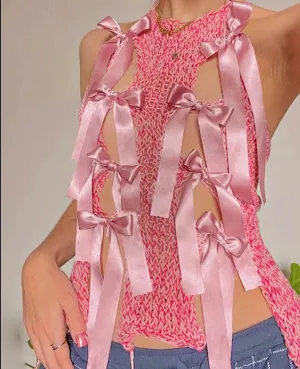 Knit Bow Cut Charming Out Tank Top