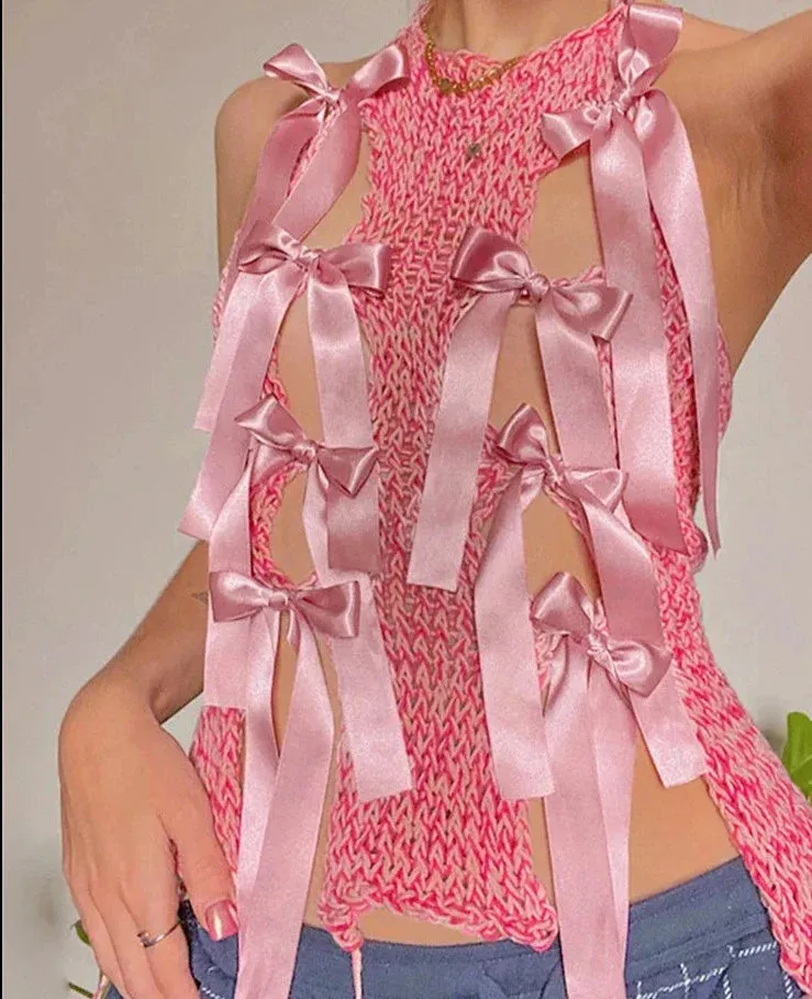Knit Bow Cut Charming Out Tank Top