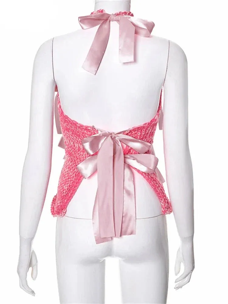 Knit Bow Cut Charming Out Tank Top
