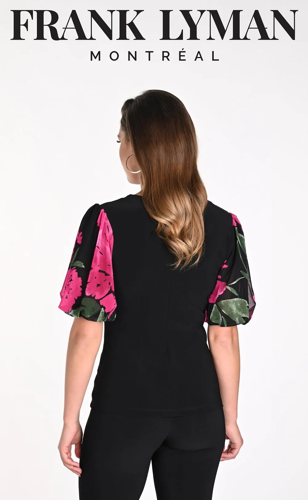 Knit chiffon balloon sleeve top