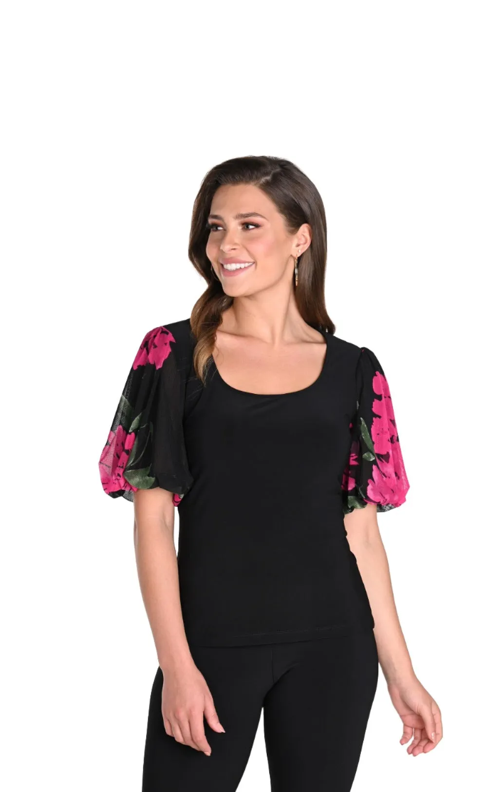 Knit chiffon balloon sleeve top