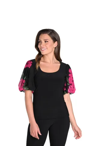Knit chiffon balloon sleeve top