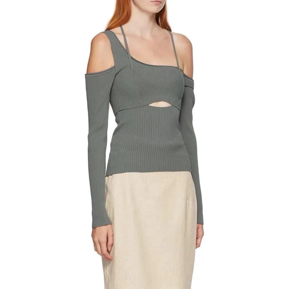 Knit Offshoulder Stylish Long Sleeve Top